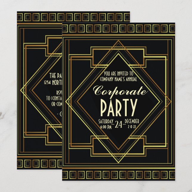 Invitación grandes gatesías de oro negro para la celebración  (Anverso / Reverso)