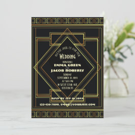 Invitación Grandes gatsby negro de oro geométrico por boda Ar