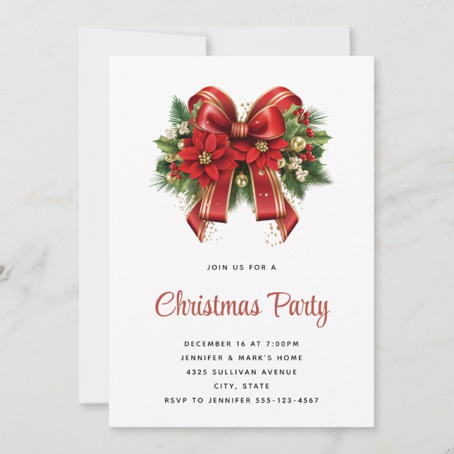 Invitación Grandes Navidades rojos y de oro reparten fiesta n (Anverso)
