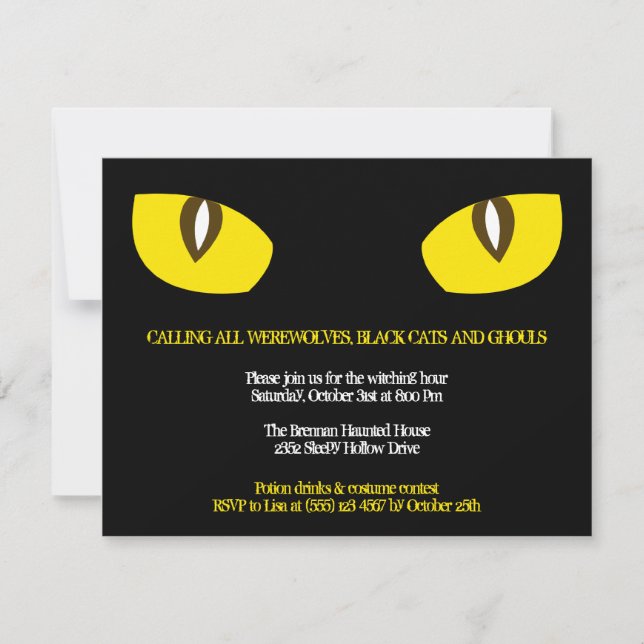 Invitación Grandes ojos de gatos amarillos miran la fiesta ne (Anverso)