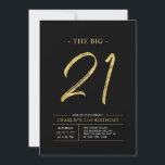 Invitación Grandes Veintiuno | Fiesta de oro y negro 21º cump<br><div class="desc">Celebra tu día especial con esta sencilla y elegante invitación a la fiesta de cumpleaños 21. Este diseño presenta un guión de broche "The Big 21" con un diseño limpio en una combinación de color negro y oro. Hay más diseños y suministros de fiesta disponibles en mi tienda BaraBomDesign.</div>