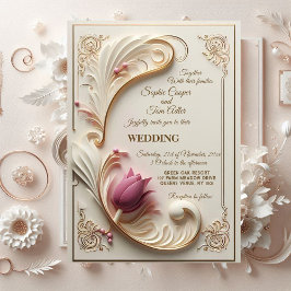 Invitación Grandeza barroca de oro suave con remolino floral 