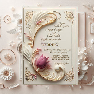 Invitación Grandeza barroca de oro suave con remolino floral 
