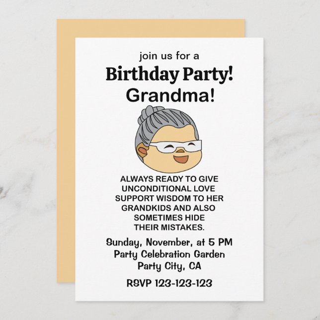 Invitación Grandma Grandmother Birthday Party (Anverso / Reverso)