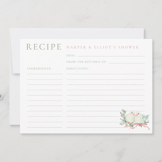 Invitación Grandmillenial Love Birds Shower Recipe Card (Anverso)