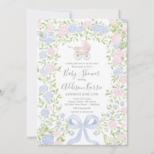 Invitación Grandmillennial baby carriage baby shower invite (Anverso)