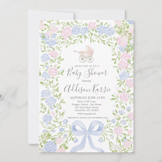 Invitación Grandmillennial baby carriage shower invitation (Anverso)