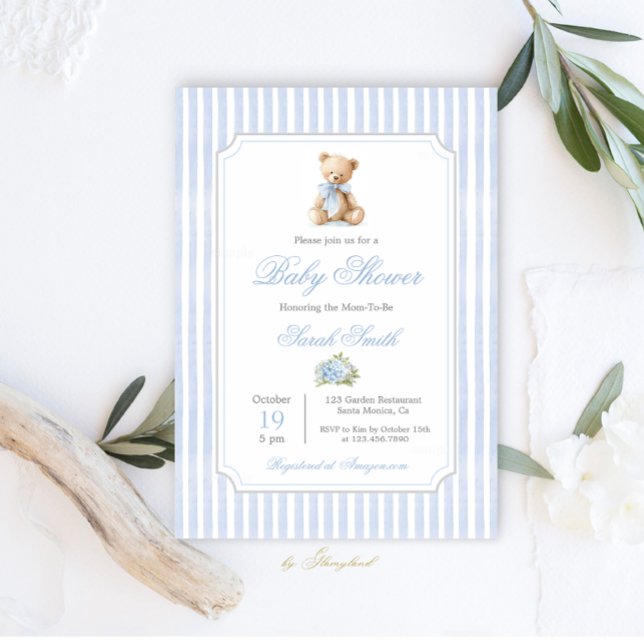 Invitación Grandmillennial Bear Baby Shower Boy (Subido por el creador)