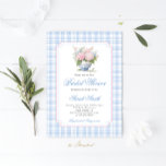Invitación Grandmillennial Blue Gingham Bridal Shower<br><div class="desc">Grandmillennial Blue Gingham Bridal Shower Invitation,  Pink and Blue Hydrangea Bridal shower invite</div>