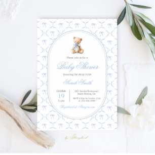Invitación Grandmillennial Bow Baby Shower Boy