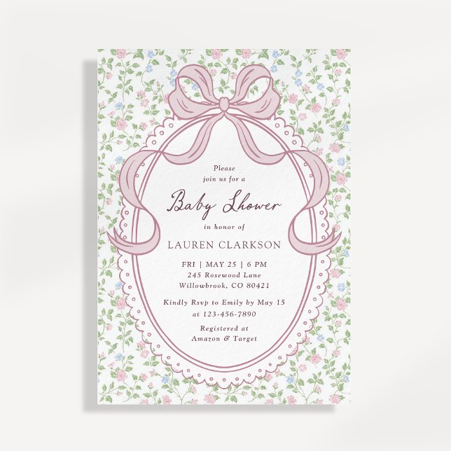 Invitación Grandmillennial Bow Baby Shower Invitation (Subido por el creador)