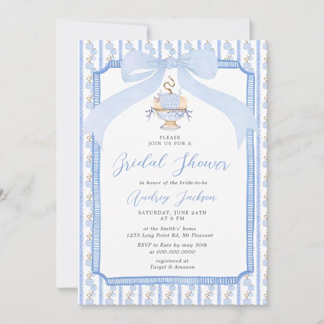 Invitación Grandmillennial Chinoiserie Pumpkin Bridal Shower (Anverso)