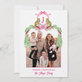 Invitación Grandmillennial Christmas Leopard Monogram Photo