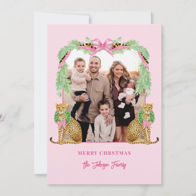 Invitación Grandmillennial Christmas Leopard Photo Card (Anverso)