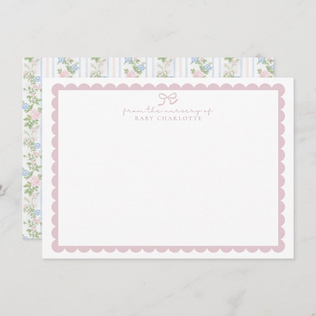 Invitación Grandmillennial Floral Nursery Stationery card (Anverso / Reverso)