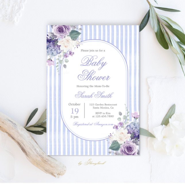 Invitación Grandmillennial Periwinkle Floral Baby Shower (Subido por el creador)