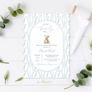 Invitación Grandmillennial Teddy Bear Baby Shower Boy