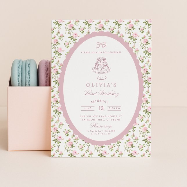 Invitación Grandmillennial  Vintage Floral Birthda Invitation (Subido por el creador)