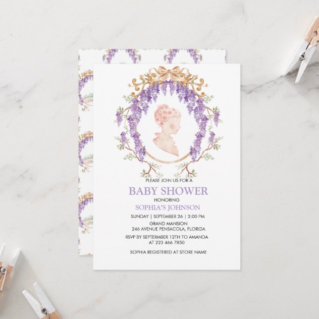 Invitación Grandmillennial Wisteria Baby Shower Invitation (Anverso/Reverso In Situ)