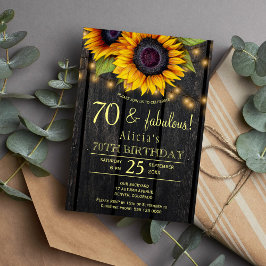 Invitación Granero campestre de girasoles dorados madera sete