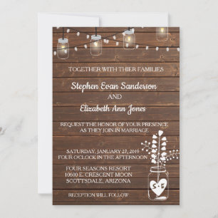 Invitación Granero de Bodas Clásico de Madera Rústica con Luc