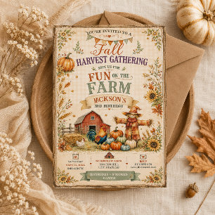 Invitación Granero de la granja Espantapájaros Otoño Caída Ni