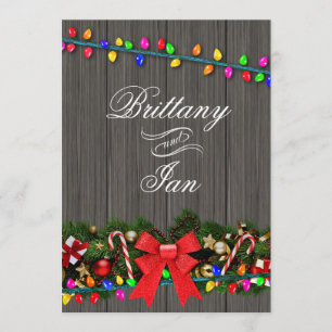 Invitación Granero de Luces de Navidad de Madera para Boda