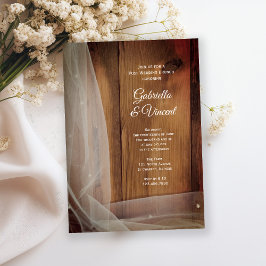 Invitación Granero de madera de velo de novia campestre desay