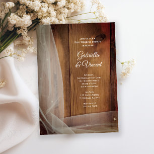 Invitación Granero del Velo Nupcial de Madera Campestre Desay