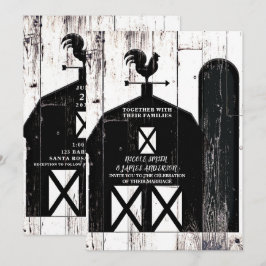 Invitación Granero negro madera blanca boda rústica de granja