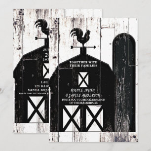 Invitación Granero negro madera blanca boda rústica de granja