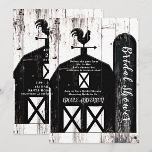 Invitación Granero negro madera blanca ducha de novia rústica