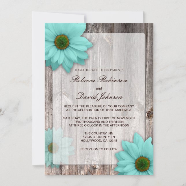 Invitación Granero rústico con Verde azulado Boda de las Dais (Anverso)