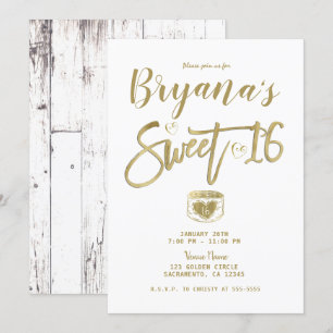 Invitación Granero rústico de madera blanca de oro fiesta de 