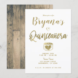 Invitación Granero Rústico de Madera Dorado Blanco Chic Quinc