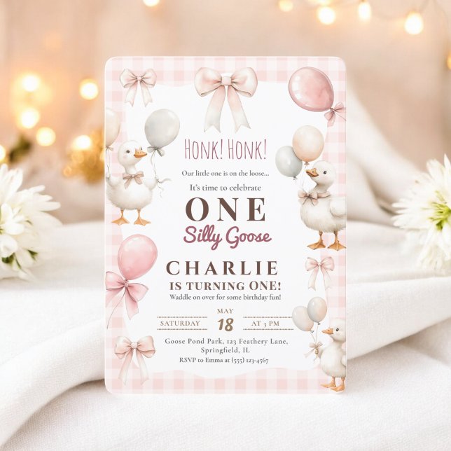 Invitación Granja acuática Cute One Silly Goose 1º cumpleaños (Cute One Silly Goose watercolor farm 1st Birthday Invitation)