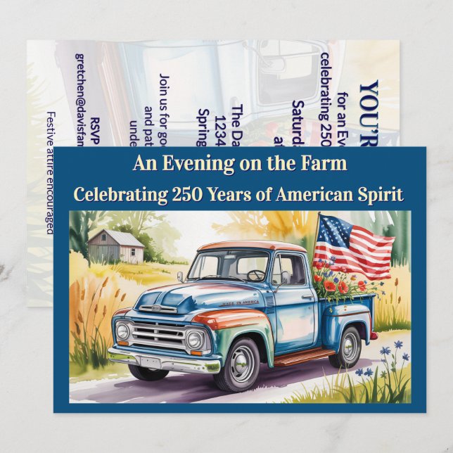 Invitación Granja Americana ★ Patriótica US 250 Celebración (Anverso / Reverso)