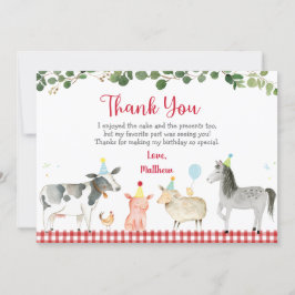 Invitación Granja Animal Barnyard Green Birthday Gracias