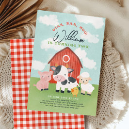 Invitación Granja Animal Boys Barnyard Segundo cumpleaños