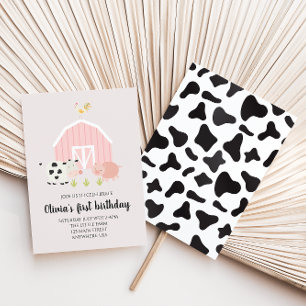 Invitación Granja animal granero rosa cumpleaños