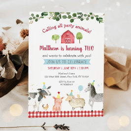 Invitación Granja Animal Greenery Fiesta Animal Cumpleaños