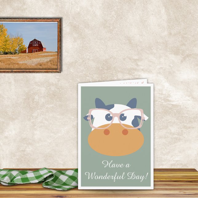 Invitación Granja Animal Nacimiento Vaca Verde Rosa (Farm Animal Cow  Green Background)