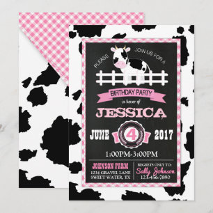 Invitación Granja Animal Piel de vaca Gingham Country Chica C