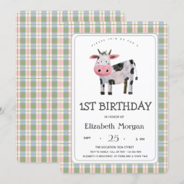Invitación Granja Animal Vaca Gingham