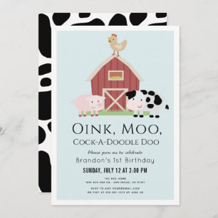 Invitación Granja Animales Barnyard Blue Boy primer cumpleaño