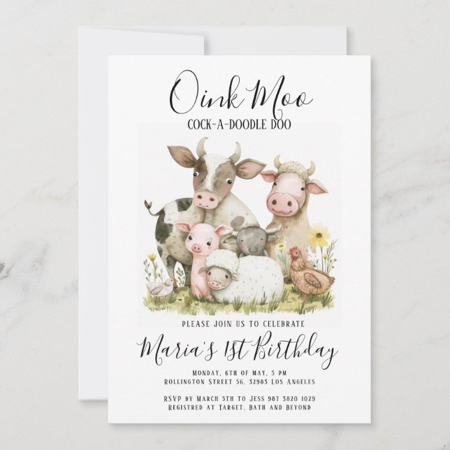 Invitación Granja Animales Barnyard Country Birthday (Anverso)