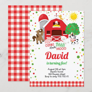 Invitación Granja Animales Barnyard Plaid Boy Cumpleaños