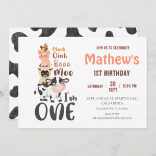 Invitación Granja Animales Barnyard Primer cumpleaños