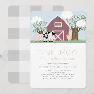 Invitación Granja Animales Barnyard Red Barn Cumpleaños