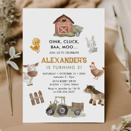 Invitación Granja Animales Barnyard Tercer cumpleaños